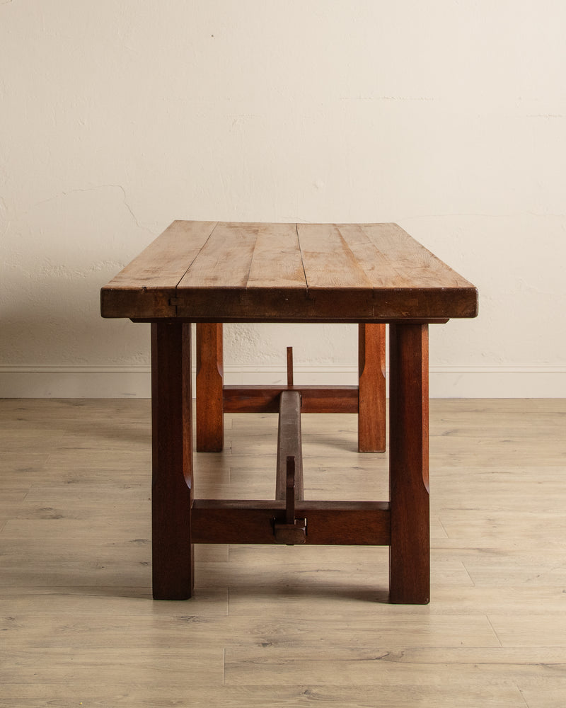 Brutalist Solid Oak Mortis & Tenon Dining Table, France, 1945