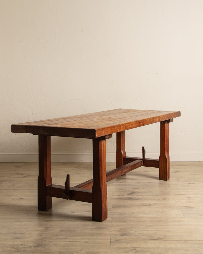 Brutalist Solid Oak Mortis & Tenon Dining Table, France, 1945