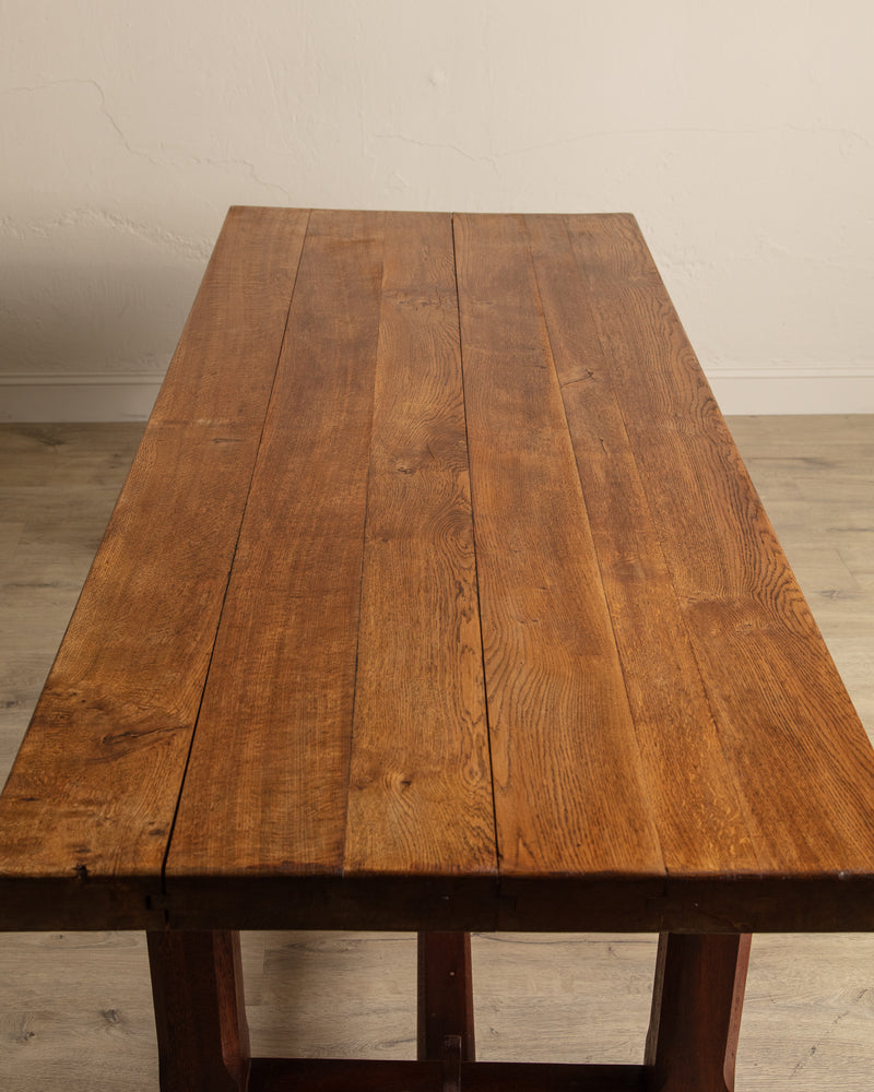 Brutalist Solid Oak Mortis & Tenon Dining Table, France, 1945