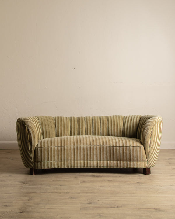 Danish Striped Mohair Banana Sofa, Denmark, 1950's