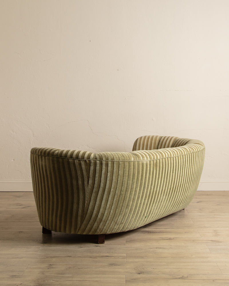 Danish Striped Mohair Banana Sofa, Denmark, 1950's