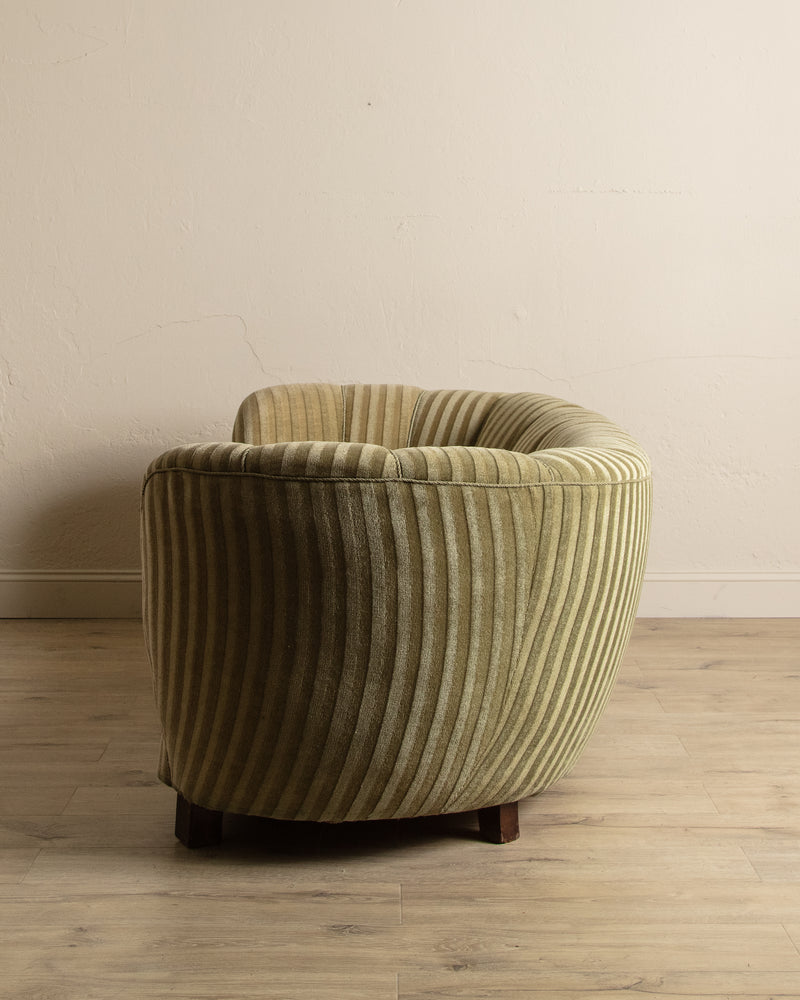 Danish Striped Mohair Banana Sofa, Denmark, 1950's