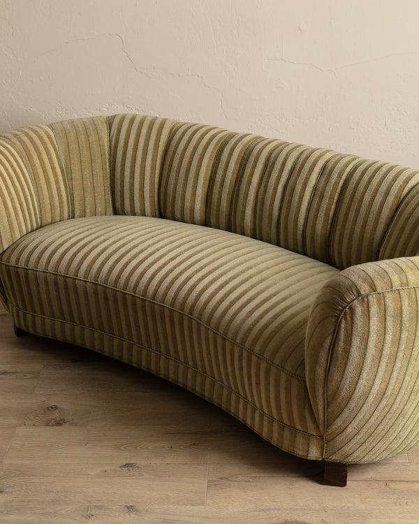 Danish Striped Mohair Banana Sofa, Denmark, 1950's