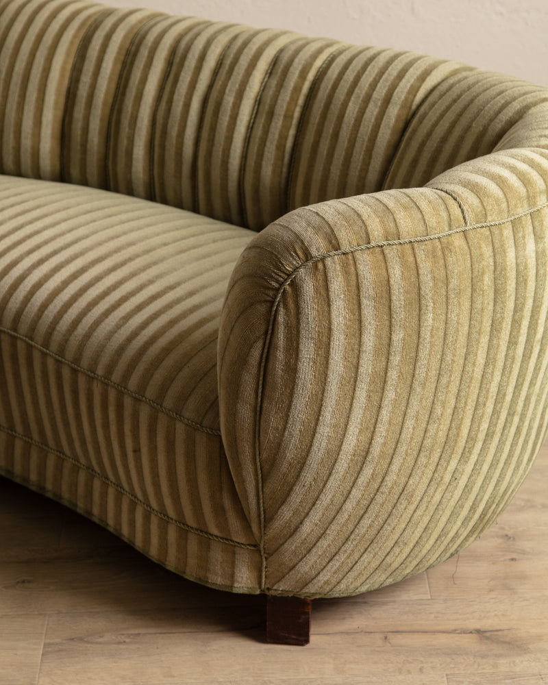 Danish Striped Mohair Banana Sofa, Denmark, 1950's