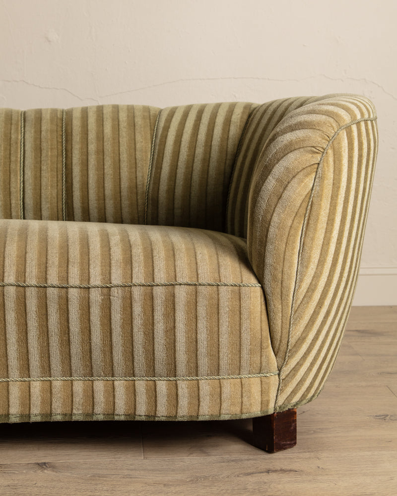 Danish Striped Mohair Banana Sofa, Denmark, 1950's