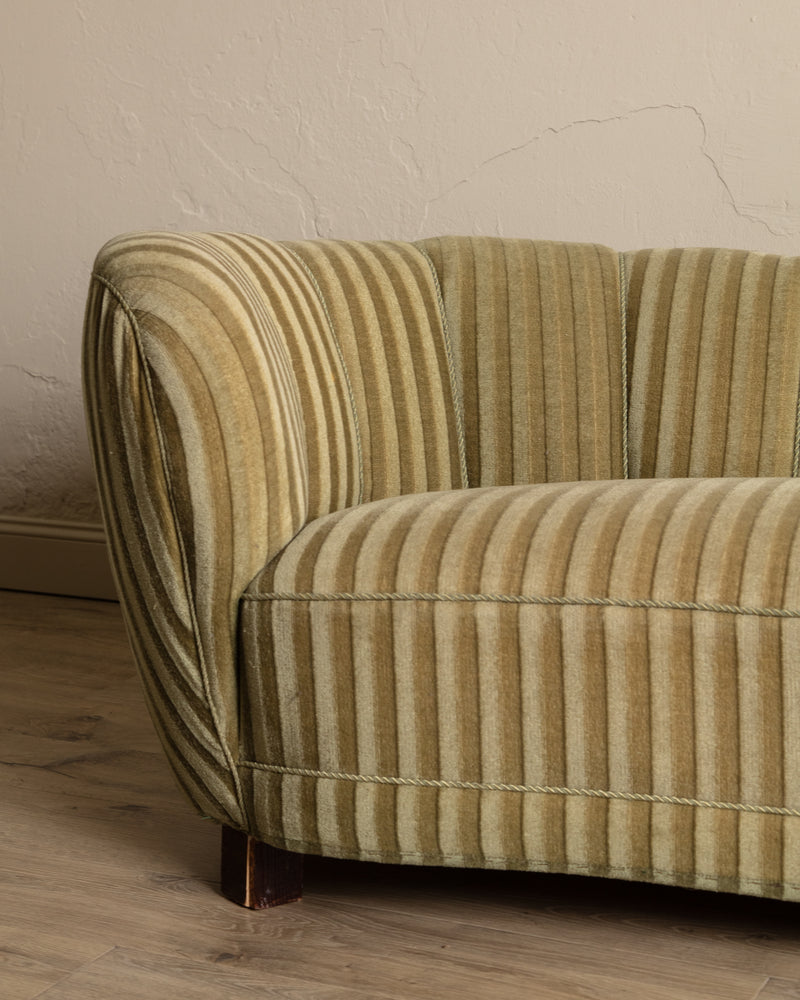 Danish Striped Mohair Banana Sofa, Denmark, 1950's
