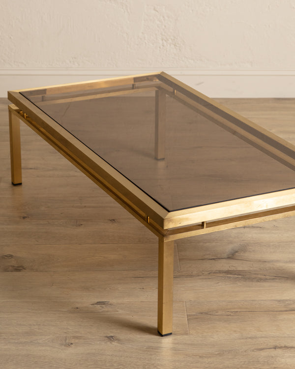 Brass & Smoked Glass Coffee Table Manner of Guy Lefevre, 1970's