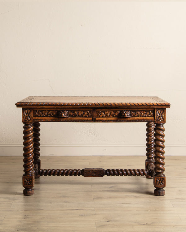 Henry II Carved Oak Barley Twist Desk, France, Early 20th Century