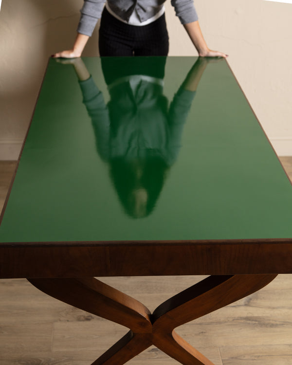 Wood & Green Lacquered Top Dining Table, Italy, 1950's