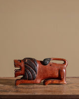 Wooden Lion Hand Carved Block Statue, 1970's