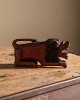 Wooden Lion Hand Carved Block Statue, 1970's