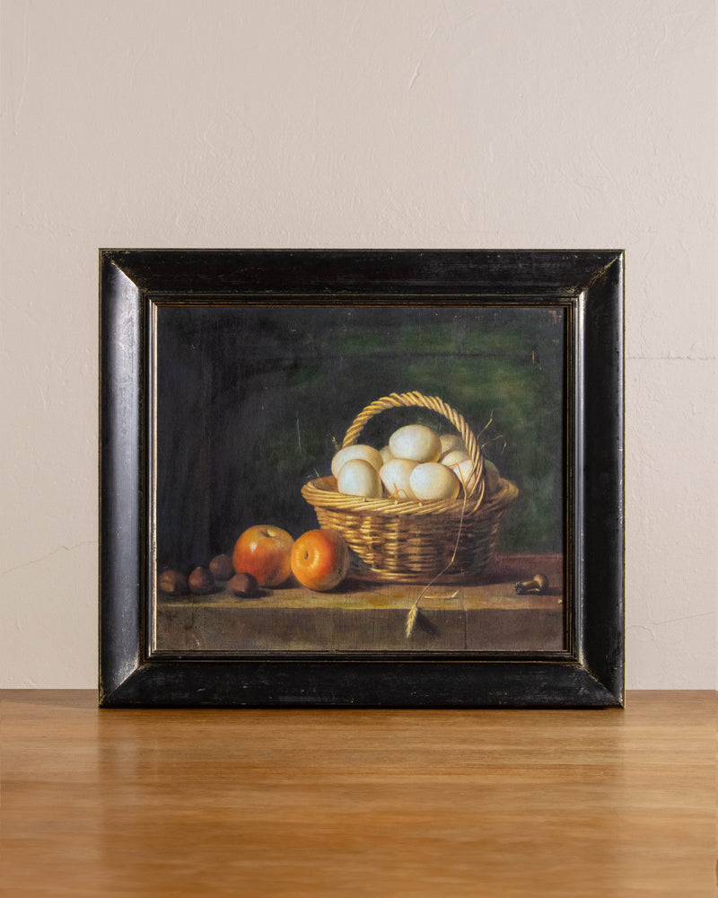 Basket of Eggs & Apples Still Life Oil Painting