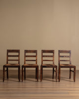 Set of 4 Art Deco Walnut & Rush Dining Chairs, France, 1940's