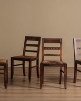 Set of 4 Art Deco Walnut & Rush Dining Chairs, France, 1940's