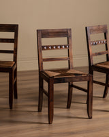 Set of 4 Art Deco Walnut & Rush Dining Chairs, France, 1940's