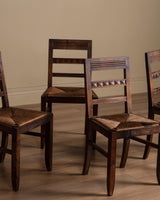 Set of 4 Art Deco Walnut & Rush Dining Chairs, France, 1940's