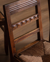 Set of 4 Art Deco Walnut & Rush Dining Chairs, France, 1940's