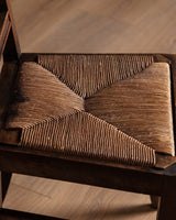 Set of 4 Art Deco Walnut & Rush Dining Chairs, France, 1940's