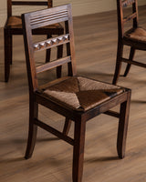 Set of 4 Art Deco Walnut & Rush Dining Chairs, France, 1940's