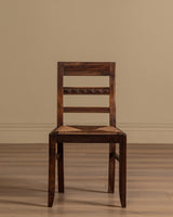 Set of 4 Art Deco Walnut & Rush Dining Chairs, France, 1940's