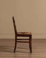 Set of 4 Art Deco Walnut & Rush Dining Chairs, France, 1940's