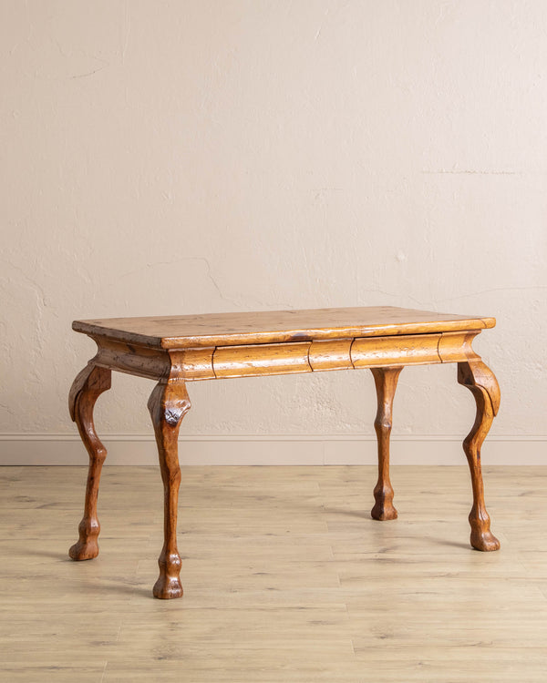 Carved Horse Leg Pine Desk w/ Drawers