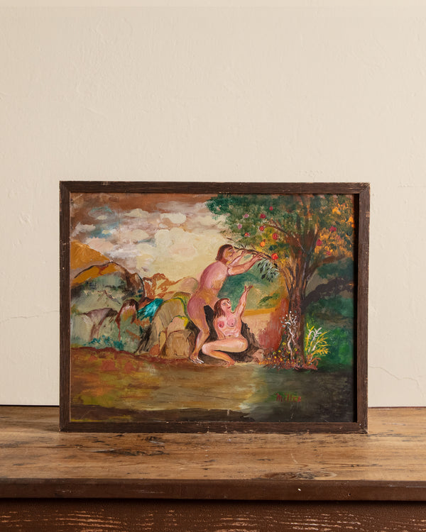 Mid-century Adam & Eve Oil Painting by Miller