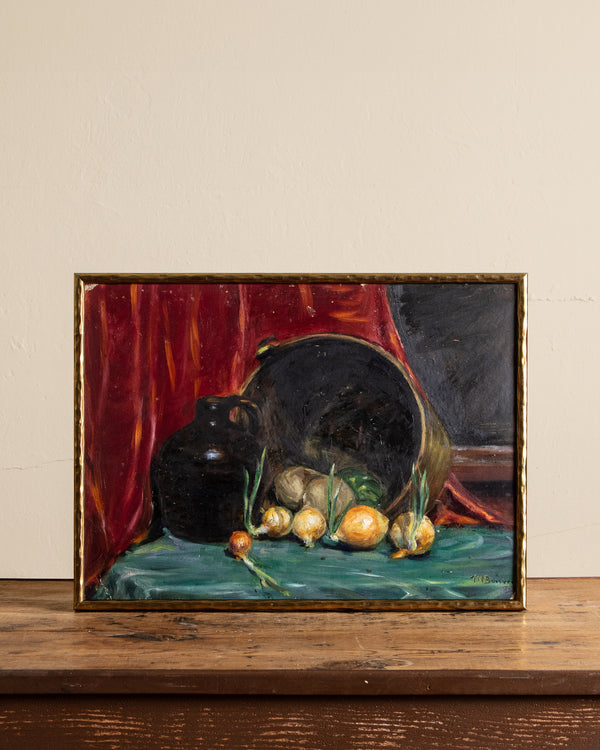 Early 20th Century Still Life Oil Painting in Hammered Gilt Frame, Signed