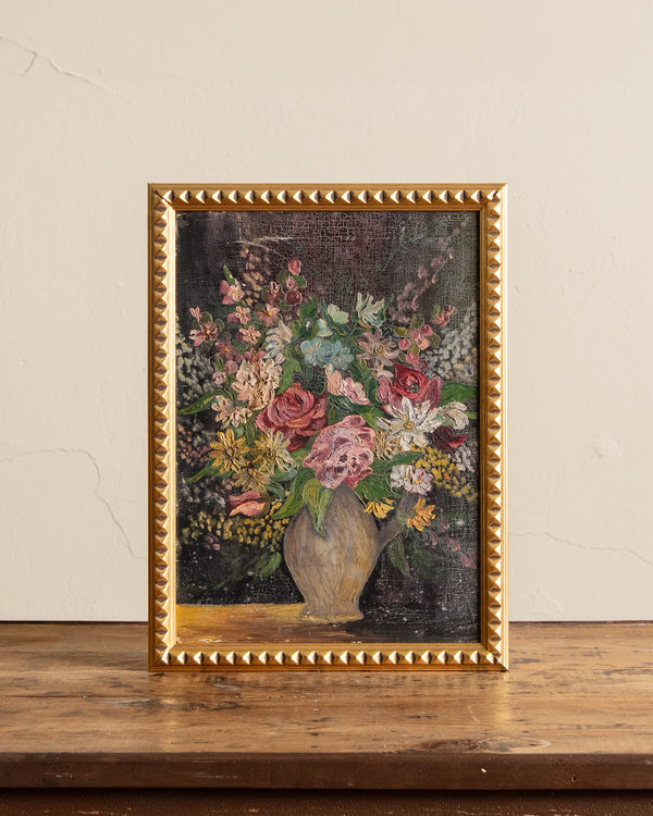 Impasto Floral Arrangement Oil Painting in Gilt Studded Frame