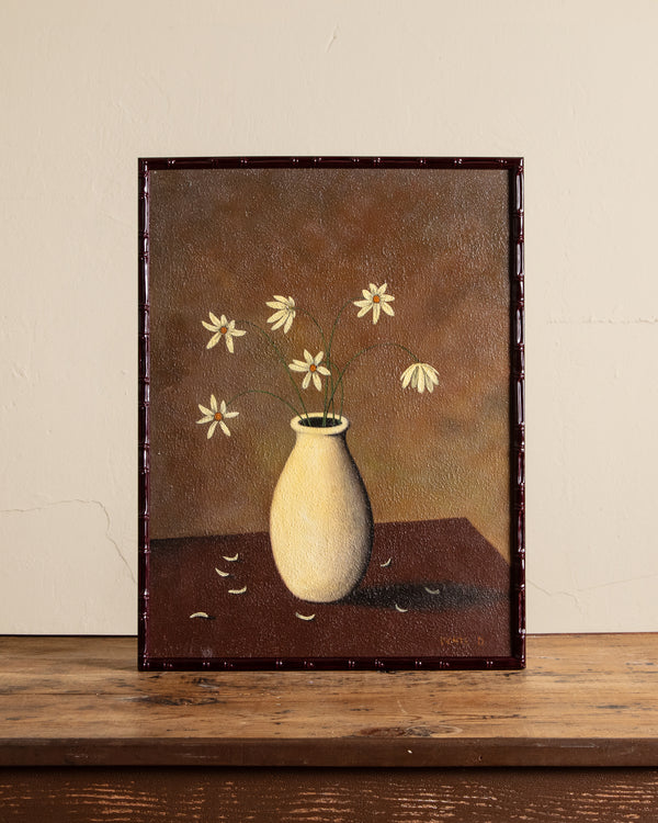 Simplistic Florals Oil Painting by Monte D in Lacquered Bamboo Frame