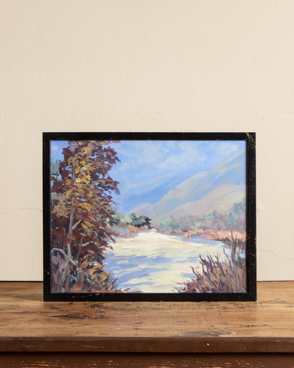 Pastel Riverbank Landscape Oil Painting