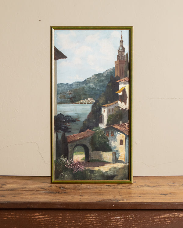 European Coastal Landscape Oil Painting in Kiwi Gilt Frame