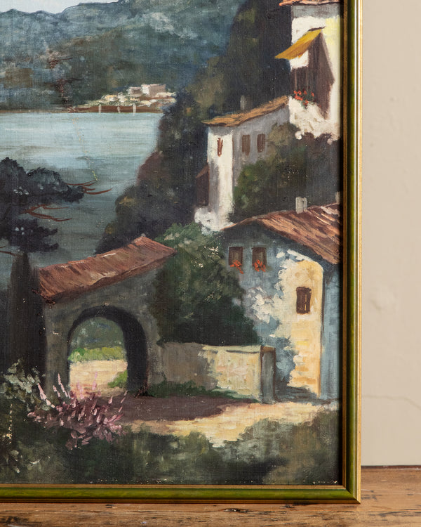 European Coastal Landscape Oil Painting in Kiwi Gilt Frame