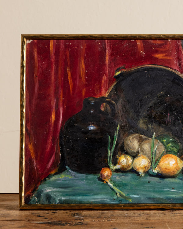 Early 20th Century Still Life Oil Painting in Hammered Gilt Frame, Signed