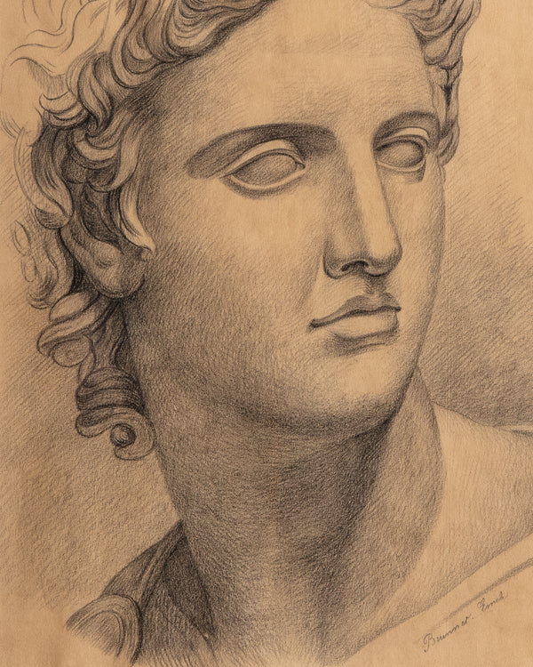 Pencil Drawing of Grecian Bust in Simple Gilt Frame