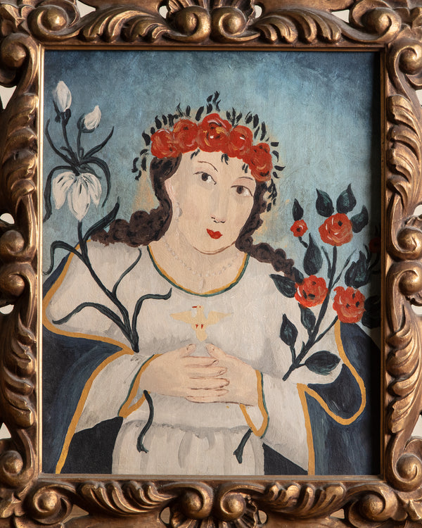 Folk Art Style Woman w/ Dove Oil Painting
