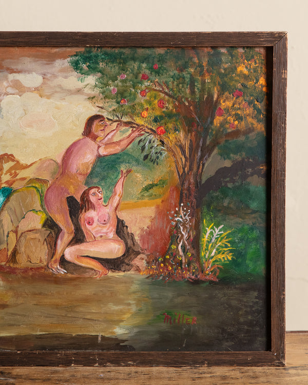 Mid-century Adam & Eve Oil Painting by Miller