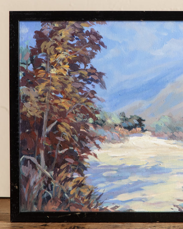 Pastel Riverbank Landscape Oil Painting