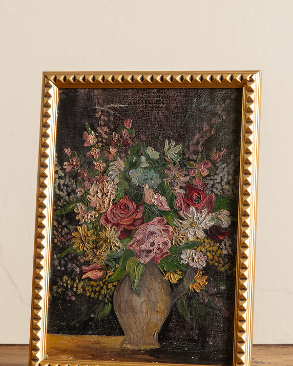 Impasto Floral Arrangement Oil Painting in Gilt Studded Frame