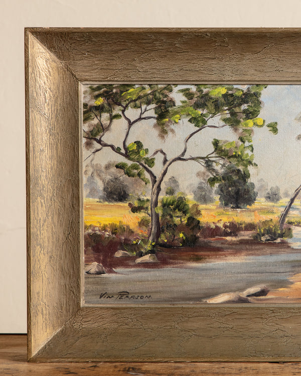 River bed scenery Oil Painting in Chunky Pewter Toned Frame