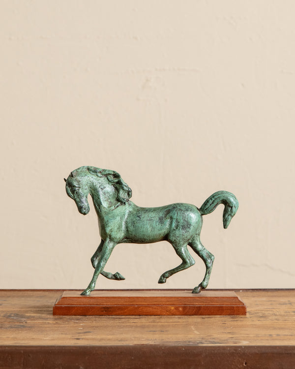 Bronze Horse Statue on Wood Base