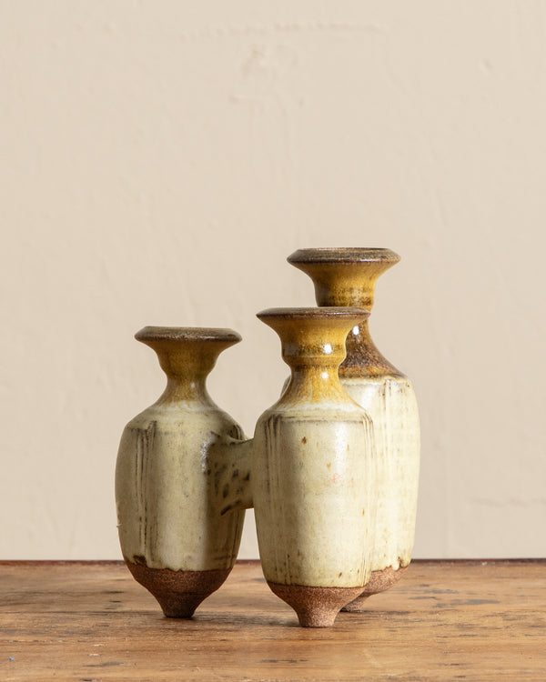 Studio Pottery Citron Triple Sculptural Vase