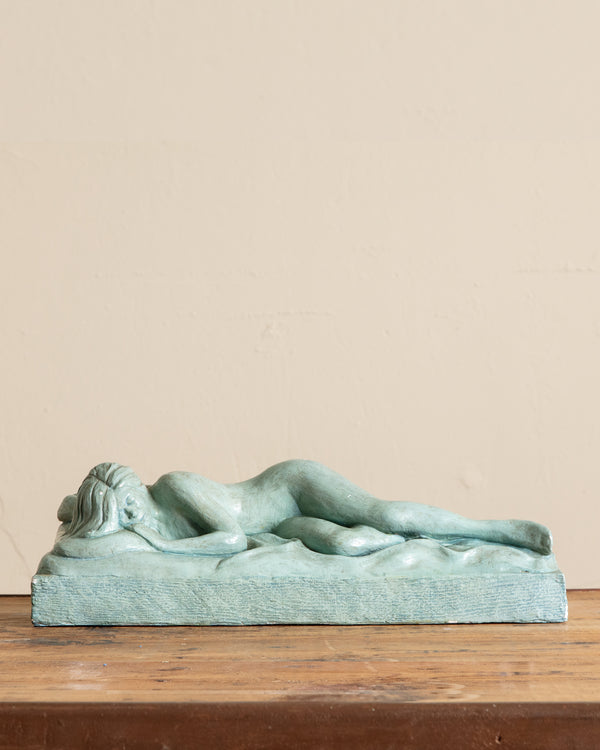Large Turquoise Plaster Laying Woman Statue by Kenneth Striker, 1965
