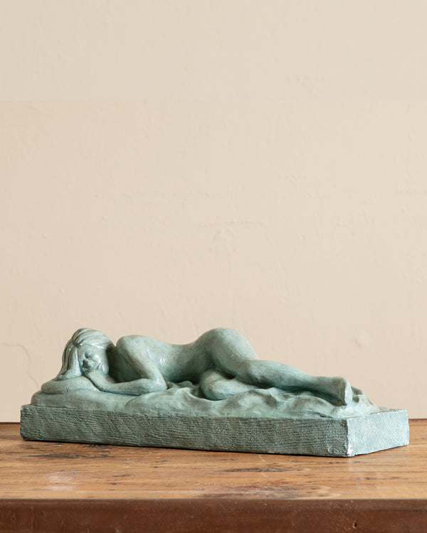 Large Turquoise Plaster Laying Woman Statue by Kenneth Striker, 1965