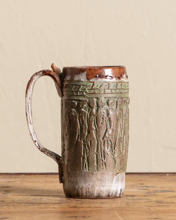 Studio Pottery Ceramic Stein w/ Figures, Italy