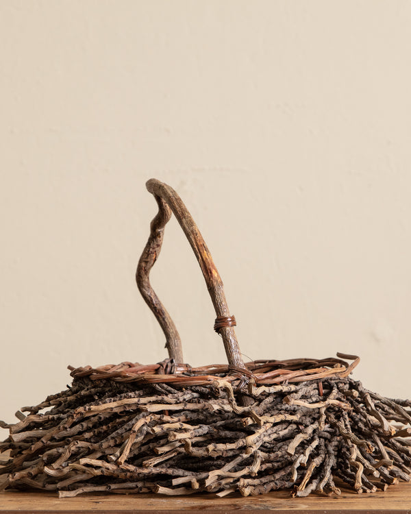 Round Handmade Twig Basket w/ Handle