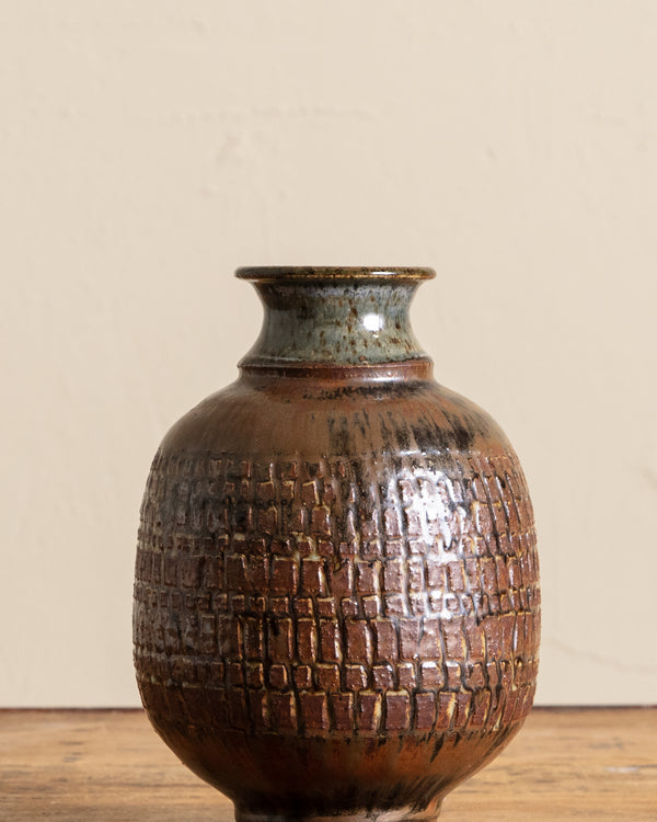 Textured Studio Pottery Vase, Signed