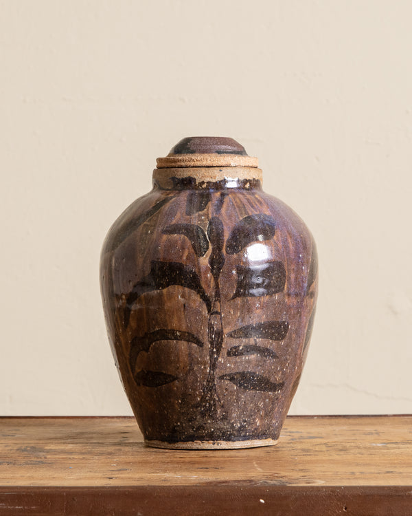 Large Purple Studio Pottery Lidded Vase, Signed