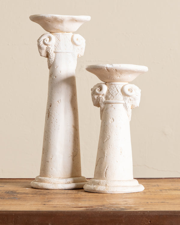 Pair of Plaster Candle Holders w/ Rams Heads