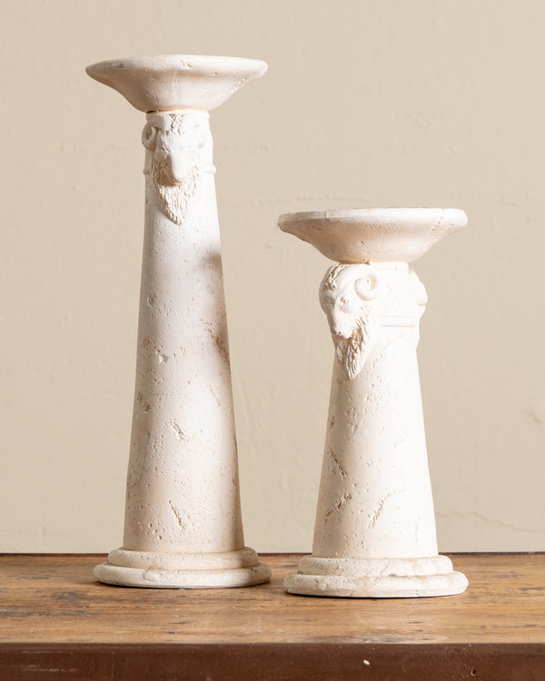 Pair of Plaster Candle Holders w/ Rams Heads
